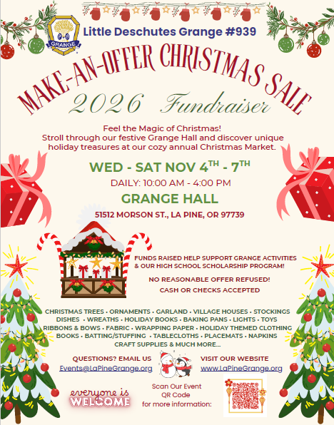Make-An-Offer Christmas Sale, 2026, La Pine Grange